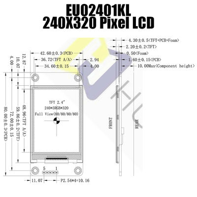 صفحه نمایش LED سفید 2.4 اینچی 240x320 UART TFT با لمس مقاومتی